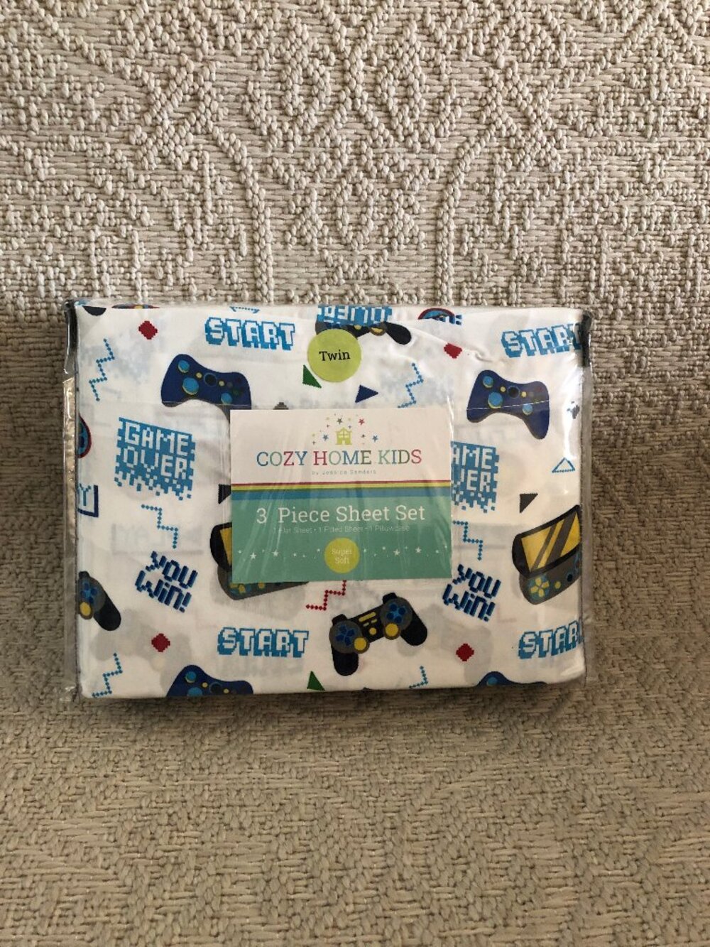 Cozy Home Kids 3piece sheet set features a vibrant video game controller pattern